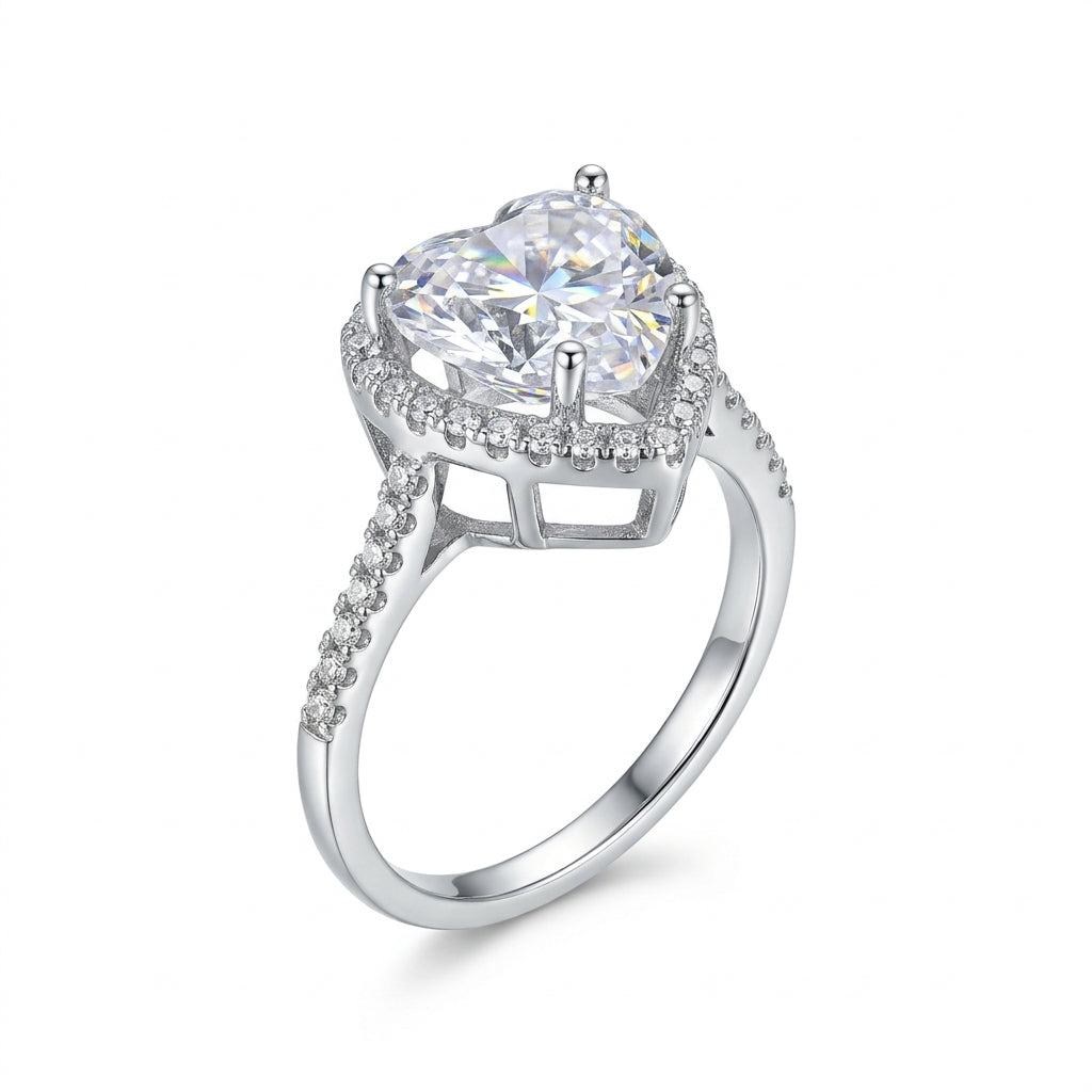 925 ayar gümüş 5 carat kalp taşlı kadın yüzük