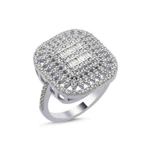 IŞIKLI KUTUDA Gümüş 3 sıralı büyük model baget taşlı kadın yüzük