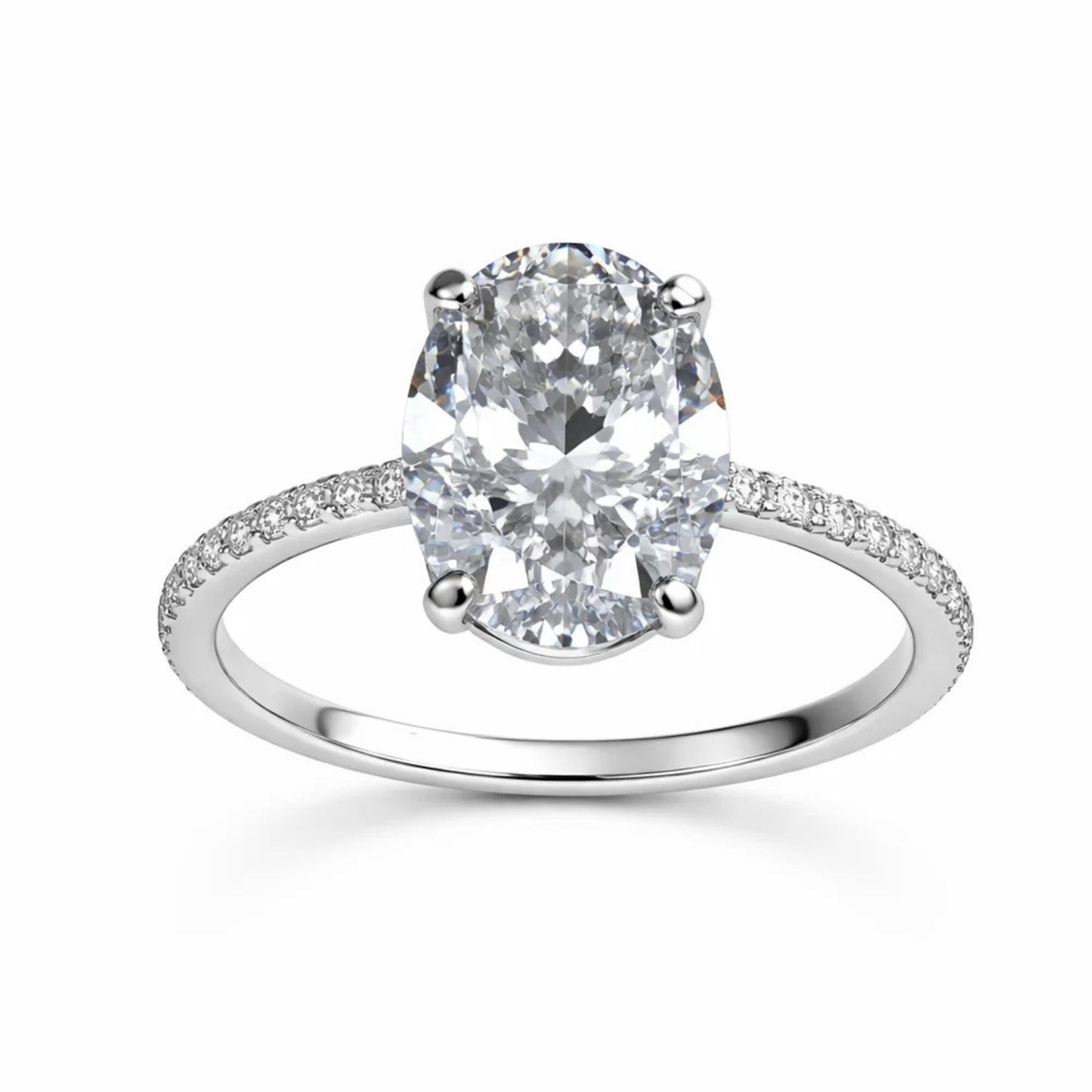 5 CARAT Işıklı kutuda kadın oval gümüş yüzük (pırlanta Işıltılı)