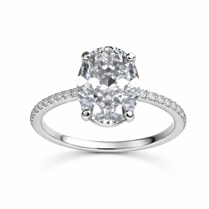 5 CARAT Işıklı kutuda kadın oval gümüş yüzük (pırlanta Işıltılı)