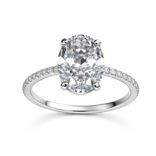 5 CARAT Işıklı kutuda kadın oval gümüş yüzük (pırlanta Işıltılı)