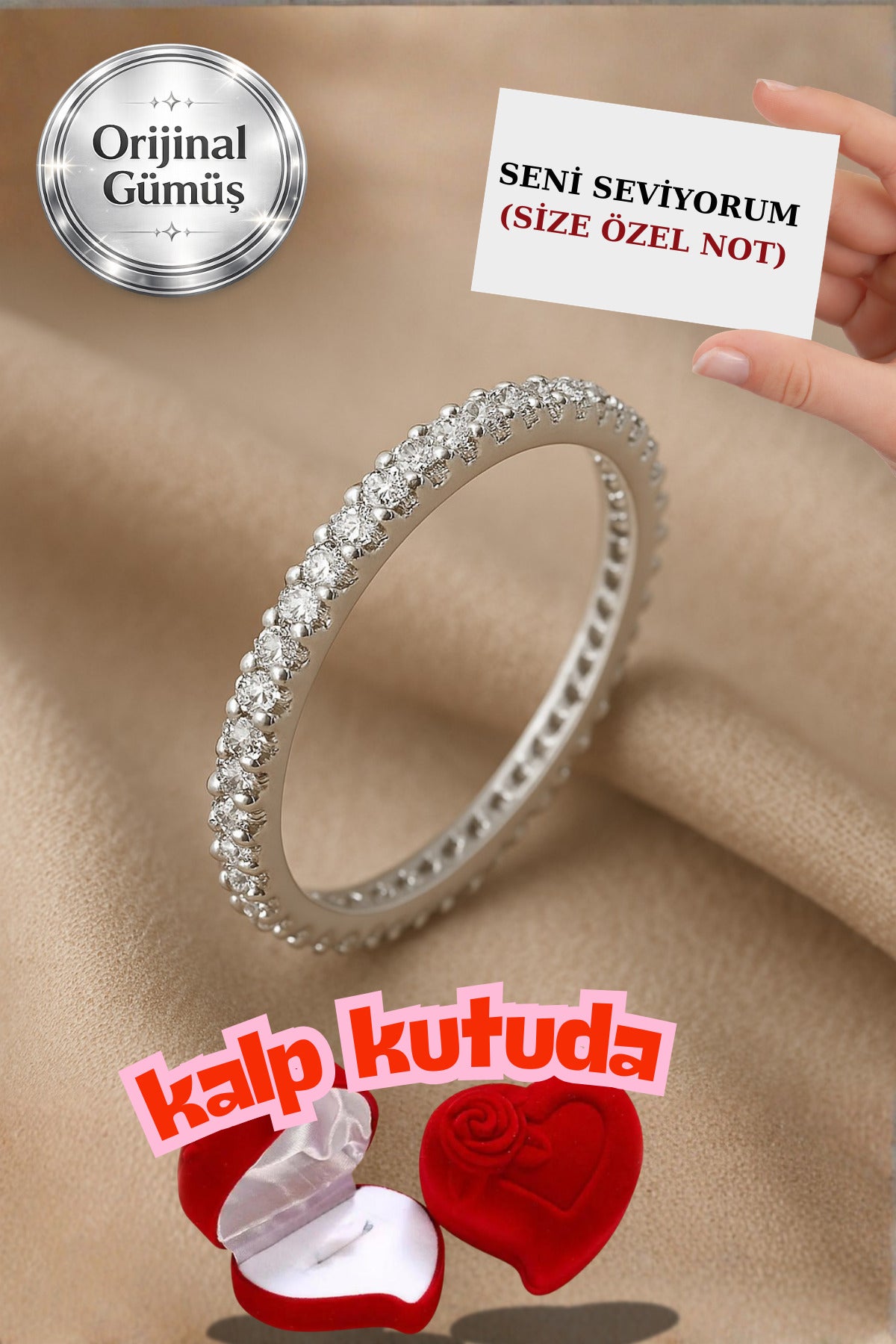 Pırlanta Işıltılı Gerçek Gümüşten, Kadın Tamtur Yüzük