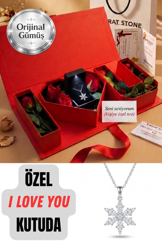 "I Love You" 925 AYAR GERÇEK GÜMÜŞ LOTUS ÇİÇEK KADIN KOLYE ,