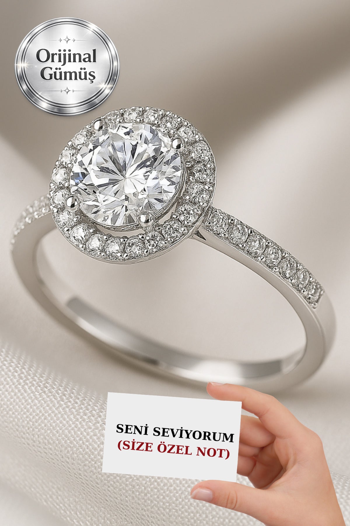 Pırlanta Işıltılı 1.20 Carat Gümüş Tektaş Yüzük