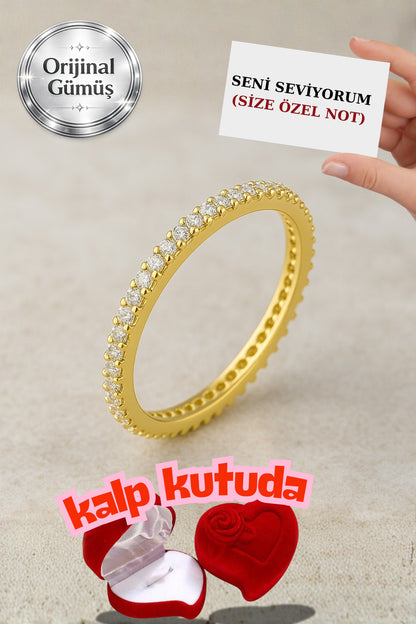 Pırlanta Işıltılı Gerçek Gümüşten, Kadın Tamtur Yüzük (RODYUM KAPLAMALI KARARMAZ)