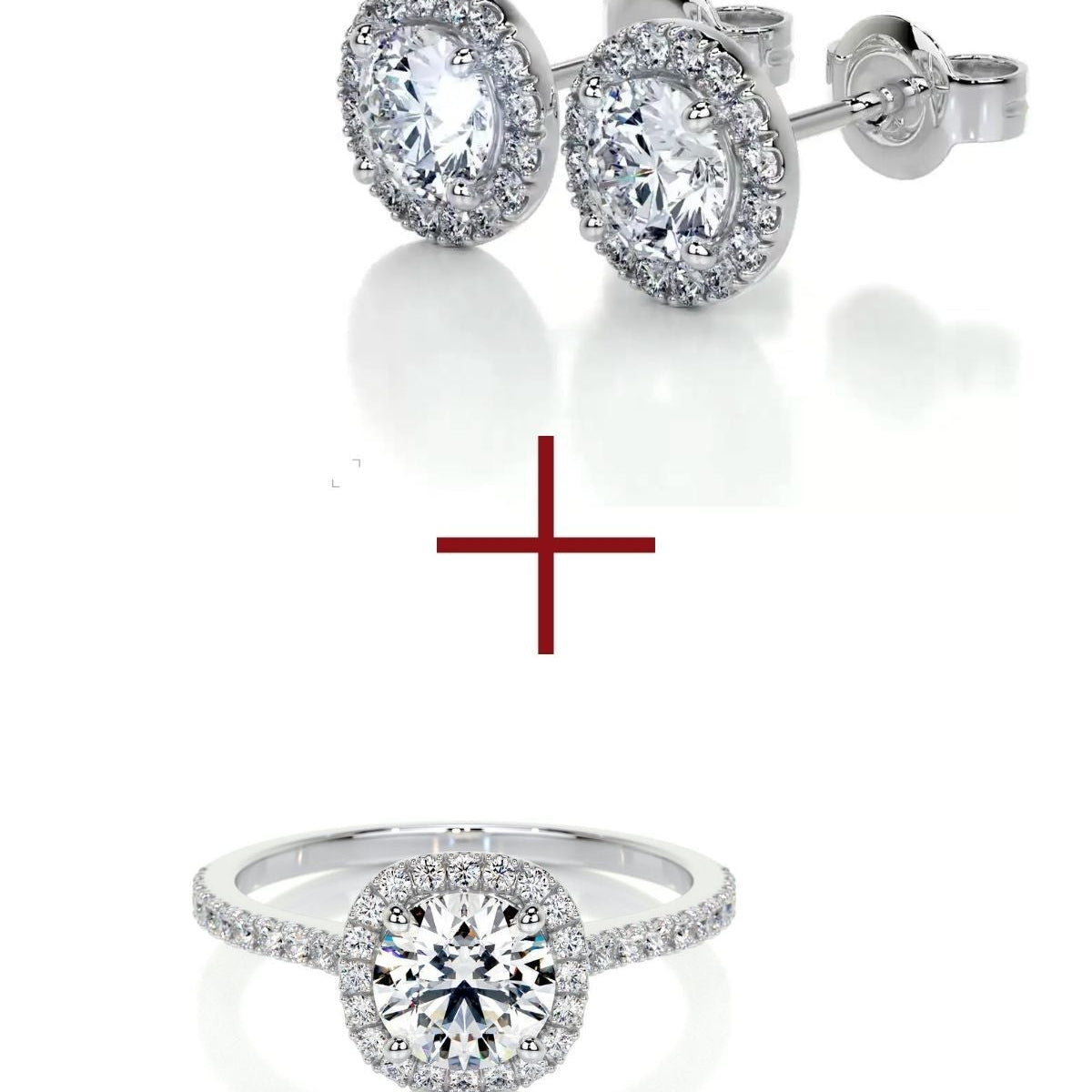 Işıklı Kutuda 1.20 Carat Kadın Gümüş Yüzük ve küpe seti