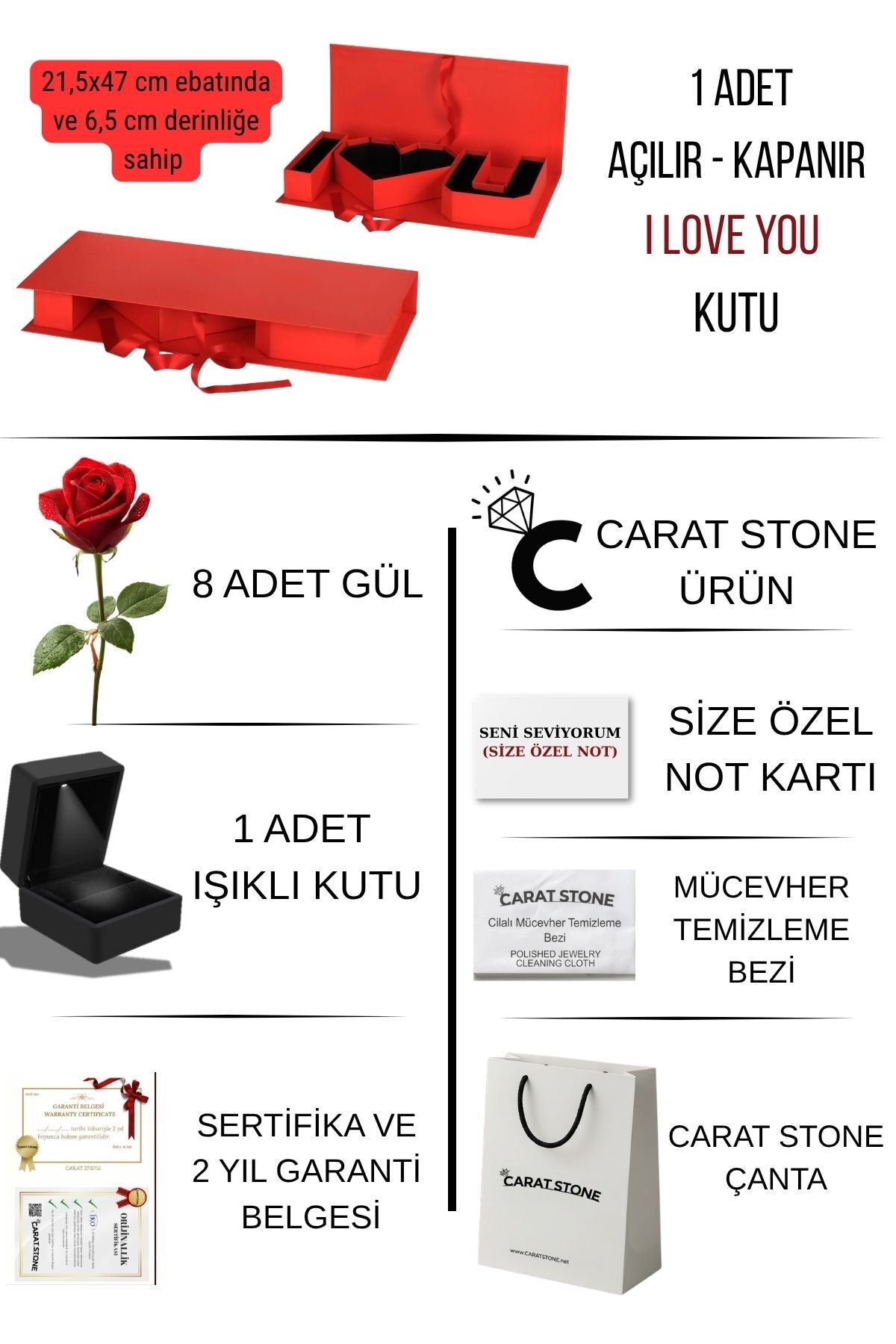 I LOVE YOU HEDİYE KUTUSUNDA İÇİNDE IŞIKLI KUTUDA GÜMÜŞ KADIN PRENSES BEŞTAŞ YÜZÜK