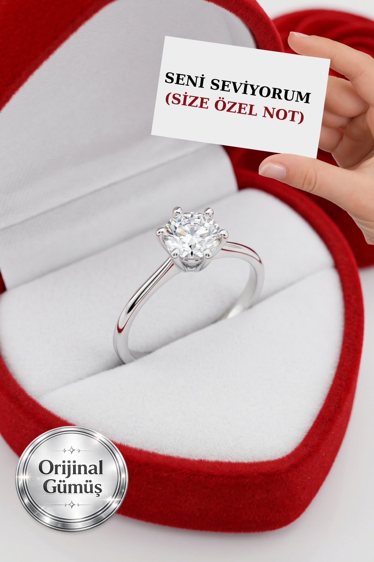 pırlanta ışıltılı 1 carat Kadın Gümüş Şık Tektaş Yüzük