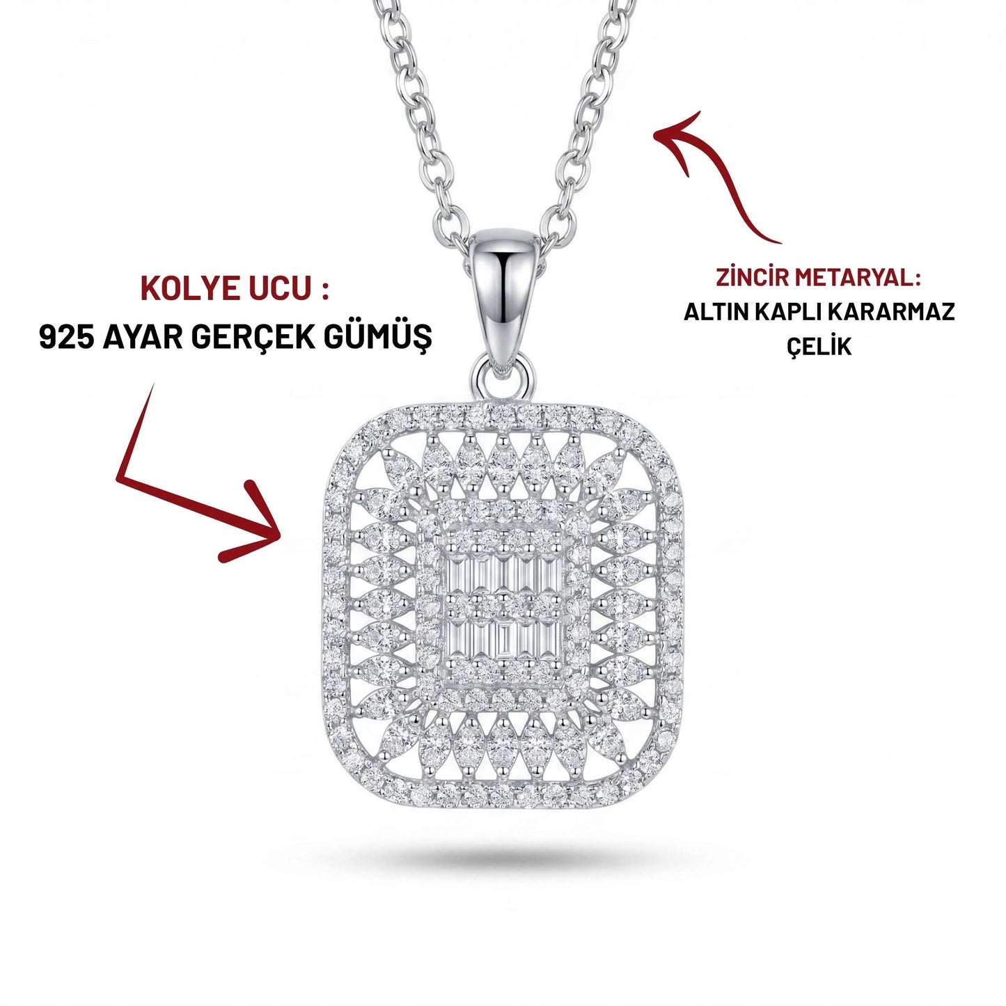 925 AYAR GERÇEK GÜMÜŞ PIRLANTA MONTÜR KOLYE