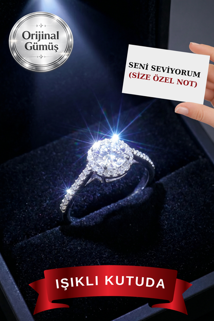925 AYAR KADIN HALO TEKTAŞ GÜMÜŞ YÜZÜK