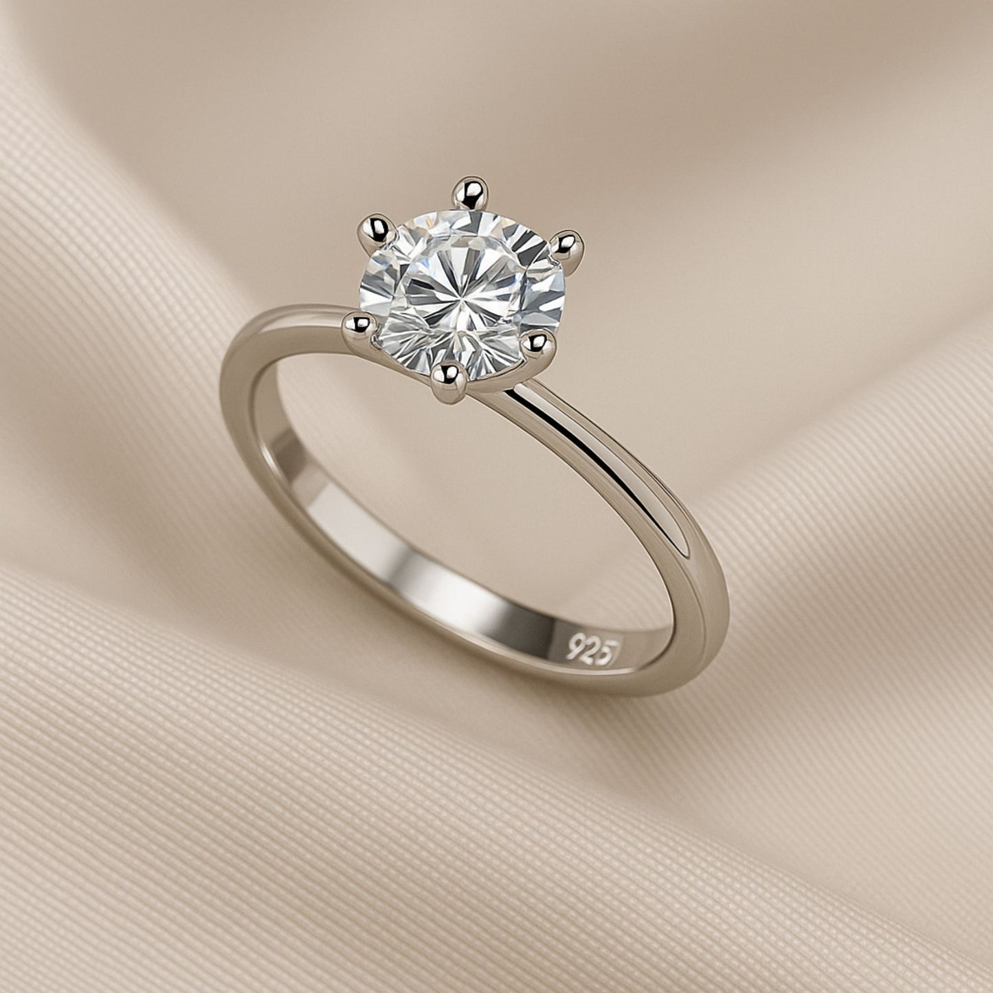 925 ayar gümüş 6 tırnak tektaş yüzük