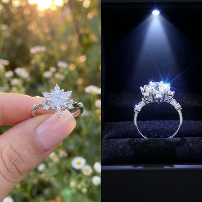 925 ayar Gümüş, 2 carat,  altın kaplama, Lotus çiçeği tektaş yüzük. IŞIKLI KUTUDA TEKTAŞ YÜZÜK