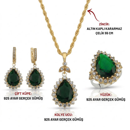 925 AYAR GÜMÜŞ YÜZÜK,KOLYE,KÜPE, SET (KOLYE ZİNCİRİ DAHİL )