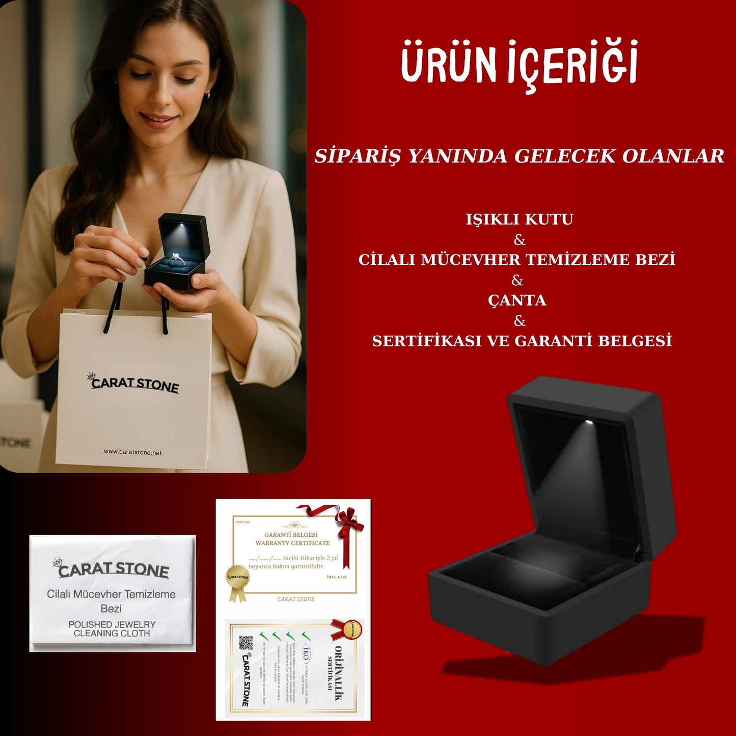 5 CARAT Işıklı kutuda kadın oval gümüş yüzük (pırlanta Işıltılı)