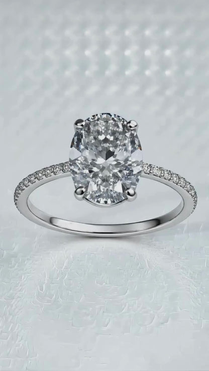 5 CARAT Işıklı kutuda kadın oval gümüş yüzük (pırlanta Işıltılı)